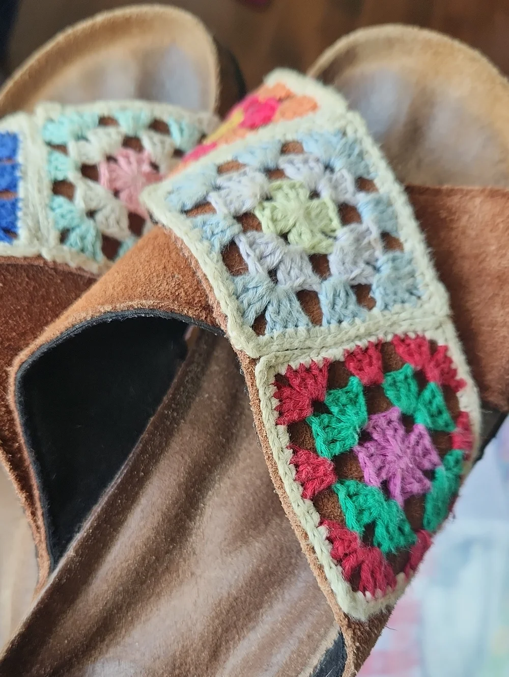BOHO Muk Luks Crochet Granny Square Slides Size 12‎ Hippie Granola Girl